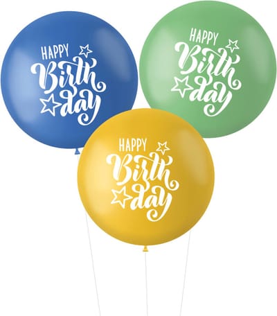 Ballonnen XL 'Happy birthday!' Blauw/Groen 80cm - 3 stuks