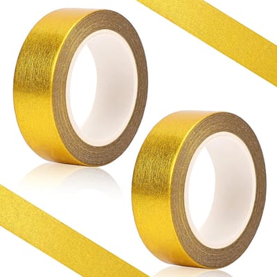 Gouden Washi Tape 2 Rollen, 15 mm x 10 m, Zelfklevende Decoratieve Tape voor Scrapbooking, Cadeauverpakking en Tegelvoegen