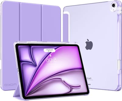 Dunne en lichte trifold beschermhoes voor iPad Air 13 inch met Pencil houder, auto wake/sleep functie en hard PC achterkant in lila kleur