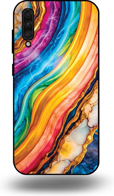 Smartphonica Telefoonhoesje Geschikt voor Samsung Galaxy A30s met Regenboog Goud Marmer Opdruk - TPU Backcover Case Rainbow Gold Marble Design geschikt voor Samsung Galaxy A30s