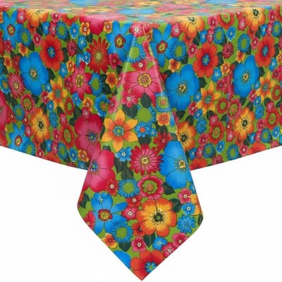Protecttable - Rond Mexicaans Tafelzeil Bloemenregen Groen ⌀118cm - Tafelkleed Afwasbaar - Kunststof