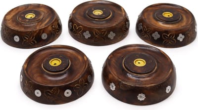 Mangohouten Wierookhouder voor Wierookkegels & Wierookstokjes – Handgesneden Rond Model - Mangohout - 11x2cm