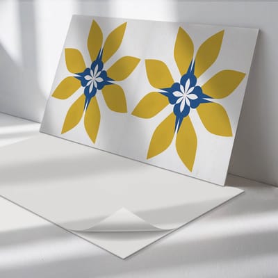 Wallfluent Vinyl Wandpaneel - Bloemenpatroon met bladeren Vinyl Wandbekleding - 100 cm x 50 cm - Geel PVC wandpaneel - 1 stuk - Rechthoekig Wandbekleding Vinyl - Bloemen en planten Wandpaneel - Zelfklevend Muurpaneel - Wandpaneel Keuken en Badkamer