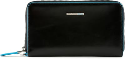 PIQUADRO Portemonnee Blue Square Zip Around Smartphone Wallet Clutch RFID Nero Zwart