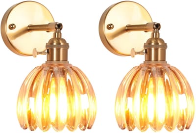 2 Stuks Wandlampen Binnen Glas Verstelbaar Lampenkap voor Woonkamer Slaapkamer Café Amber