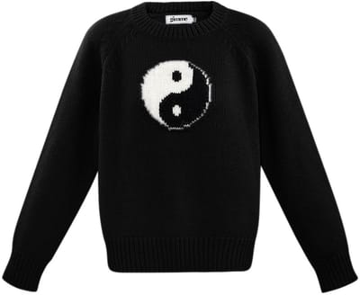Moderne Gebreide Katoen Trui met Yin Yang Symbool - Zwart - Maat S/M
