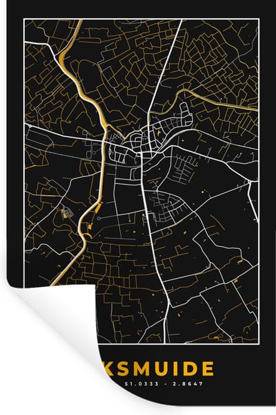 Muurstickers - Sticker Folie - Stadskaart - Plattegrond - Diksmuide - Goud - Kaart - 20x30 cm - Plakfolie - Muurstickers Kinderkamer - Zelfklevend Behang - Zelfklevend behangpapier - Stickerfolie