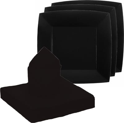 Santex feest/verjaardag servies set - 10x gebaksbordjes/25x servetten - zwart - karton