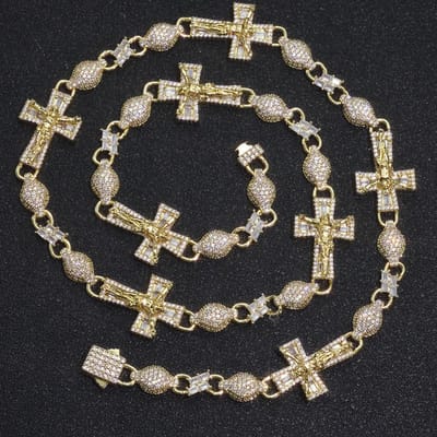 Hip hop Accessoire 8MM Messing Zirconia Iced Ketting Oneindig Kruis Gemengde Bal Ketting Geschikt Voor Zowel Mannen Als Vrouwen W6650WW-Gold Color