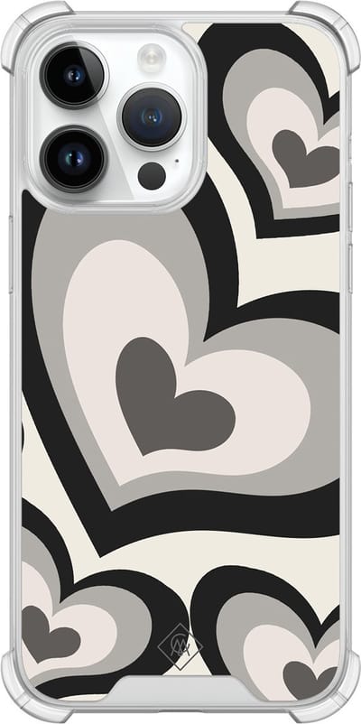 Casimoda® hoesje - Geschikt voor iPhone 14 Pro Max - Hart Swirl Zwart - Shockproof case - Extra sterk - TPU/polycarbonaat - Zwart, Transparant