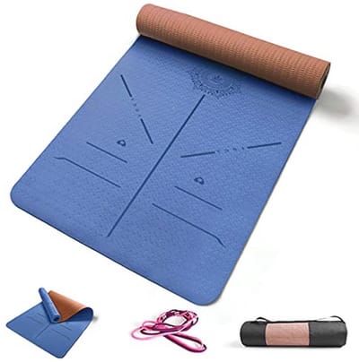 Gevoerde antislip yogamat voor fitness en pilates met draagtas - 183 x 68 x 0,8 cm