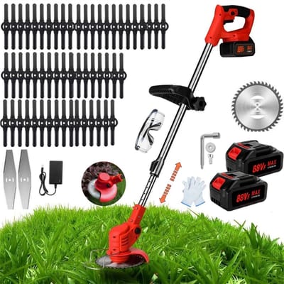 Accu Grasmaaier -Elektrische Grastrimmer - 3-in-1 Trimmer met 2x 2000mAh 21V Accu + Lader -met 5 Stuks Kunststof Messen, 3-in-1 Multifunctioneel, Verstelbaar