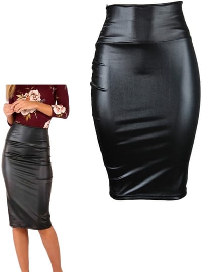 Cosensi- PU-rok hoge taille - bodycon midi-rok - zwarte faux leren rok - elastische tailleband - slank passend - comfortabel materiaal - Potloodrok