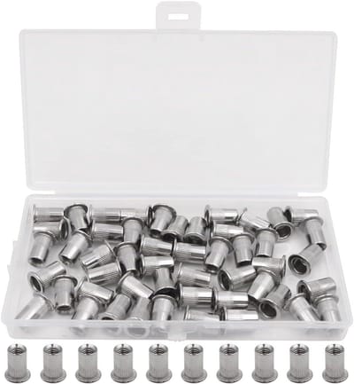 Klinkmoer roestvrij staal M6 met platte kop - 50 stuks - installatiegereedschap timmerbouw - klinknagels.