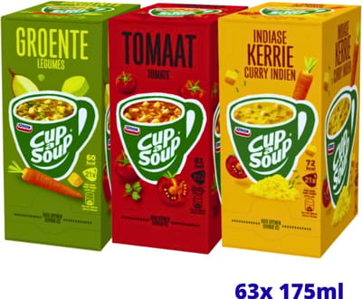 Cup-a-Soup Trio – Groente, Tomaat & Kerrie – 63x175ml – Frisse Variatie Soepmix