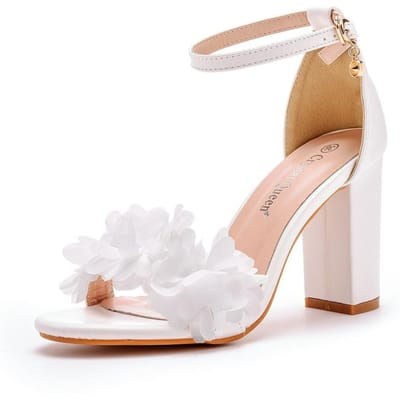 7cm Ronde Neus Vierkante Hak Dikke Hak Laag Uitgesneden Eén-band Sandalen Puur Wit Bloem Bruid Bruiloft Fotografie Hoge Hak Sandalen 40 beige