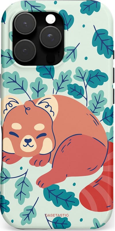 Casetastic hoesje geschikt voor Apple iPhone 16 Pro - MagSafe - Dubbellaagse bescherming - Rode panda avonturen - Fashion Case - Lichtgrijs Petrol Koraal Mintgroen