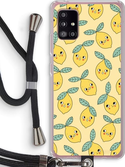 Case Company® - Hoesje met koord geschikt voor Samsung Galaxy A51 5G hoesje met Koord - Citroenen - Telefoonhoesje met Zwart Koord - Bescherming aan alle Kanten en Over de Schermrand