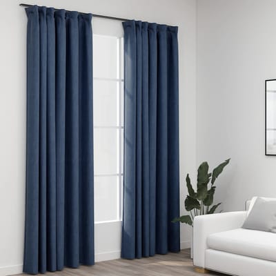 vidaXL - Gordijnen - linnen-look - verduisterend - haken - 2 - st - 140x225 - cm - blauw