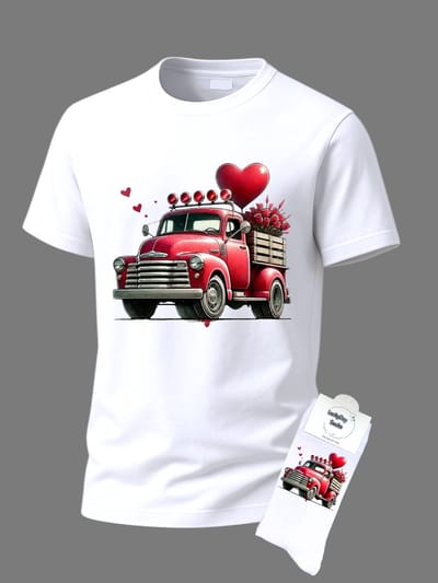 Valentijnscadeau - Valentijn cadeau - Giftset - Valentijn truck - Shirt - T-shirt Liefde - Cadeau set shirt met sokken - Grappig cadeau voor vrouw en man - Valentijnsdag - T-shirt voor dames en heren met tekst - Maat S