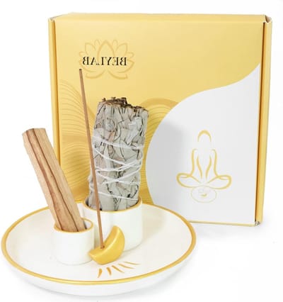 4-in-1 wierookbranderhouder - maan design - Palo Santo & saliehouder - 59 inch keramische asopvangbak - voor meditatie en yoga
