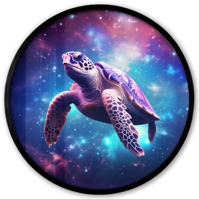 Poster in lijst Rond - Fotolijst 40x40 cm - Posters - Schildpad - Dier - Galaxy - Ruimte - Ronde posterlijst zwart - Decoratie - Wanddecoratie woonkamer - Muurdecoratie slaapkamer