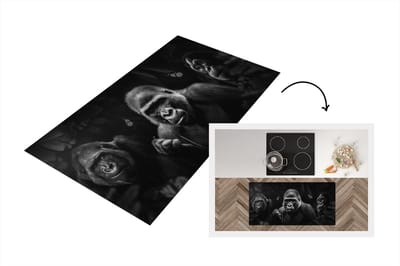 Keukenloper - Loper keuken - Panorama met gorilla's en vlinders in de jungle - zwart wit - 120x60 cm - Keukenloper vinyl