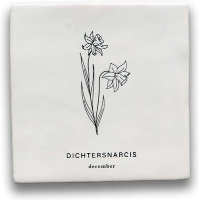 Maan Amsterdam - Tegeltje geboortebloem - December - Dichtersnarcis - Kraamcadeau - Geboortebloem cadeau - Wanddecoratie