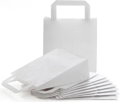 100 witte papieren zakken met handvat 18 x 8 x 22 cm - draagtassen - cadeautasjes - ondoorzichtig