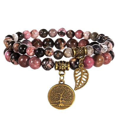 Chakra Reiki armband set voor vrouwen - 2 stuks – Healing Crystals – Yoga – Rhodoniet natuursteen