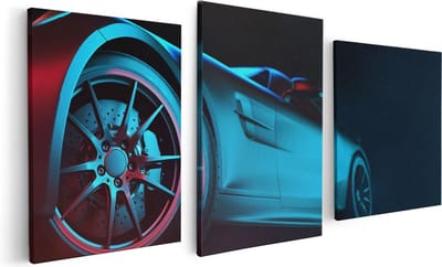 Artaza Canvas Schilderij Drieluik Moderne Sportwagen Auto  - 120x60 - Foto Op Canvas - Canvas Print