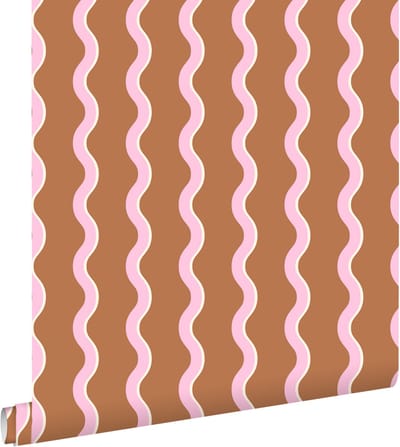 ESTAhome behang golvende strepen bruin en roze - 50 x 900 cm - 131725