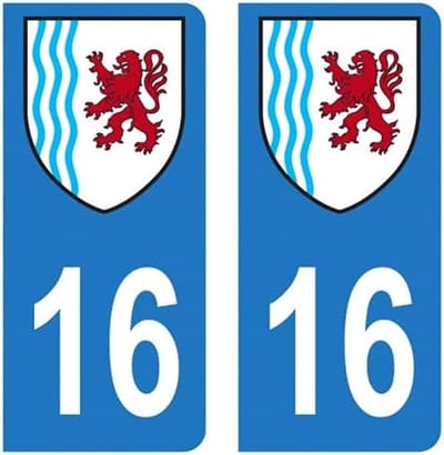 Stickers voor Nummerplaat Departement 16 Charente Regio Logo Aquitaine