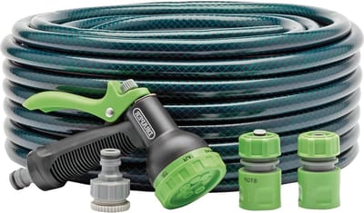 Draper 56447 tuinslang 30 m - slangdiameter 12 mm met gietsproeiset - voor tuinbewatering Tuinslang 30 meter