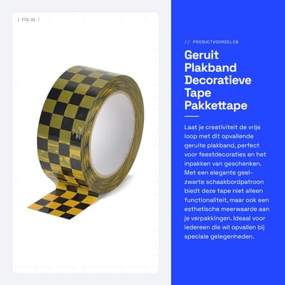 Dailygoods- Plakband Geruit - Verpakkingstape - Decoratieve Band - Plakband Rollen - Zelfklevende Afdichtingstape - 4,8 cm x 100 m - BOPP Materiaal - Decoratietape