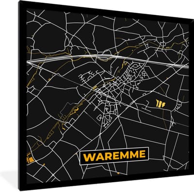 Fotolijst incl. Poster - Plattegrond - Waremme - Goud - Kaart - Stadskaart - 40x40 cm - Posterlijst