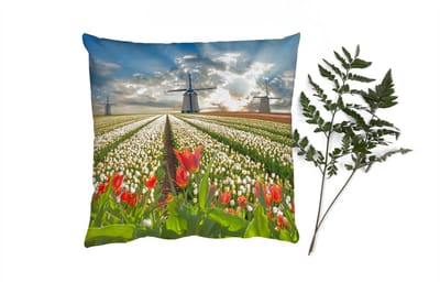 Sierkussens - Kussentjes Woonkamer - 40x40 cm - Windmolen - Tulpen - Lucht - Natuur
