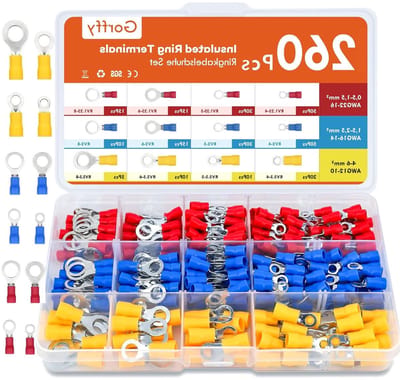 Set van 260 Ring Lugs voor Kabelverbindingen, 0.5 - 6 mm², Inclusief M4/M5/M6/M8 Oogjes en Clip Connectoren