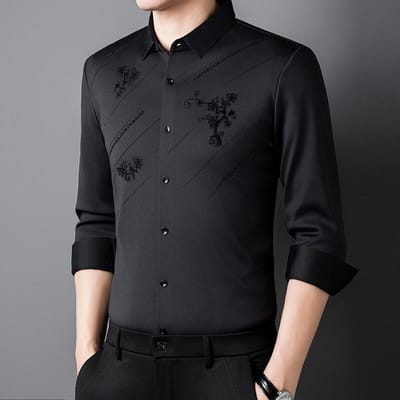 Heren Lange Mouwen Shirts Herfst Nieuwe Koreaanse Stijl Trendy Shirts Casual Jassen Heren Veelzijdige Tops Heren XXXXL black
