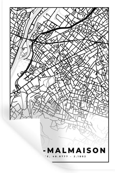 Muurstickers - Sticker Folie - Frankrijk - Kaart - Plattegrond - Stadskaart - Rueil-Malmaison - Zwart wit - 20x30 cm - Plakfolie - Muurstickers Kinderkamer - Zelfklevend Behang - Zelfklevend behangpapier - Stickerfolie