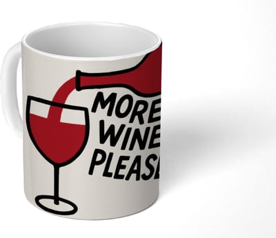 Mok - Koffiemok - Wijnfles - Quote - Rood - Glas - Mokken - 350 ML - Beker - Koffiemokken - Theemok - Mok met Tekst