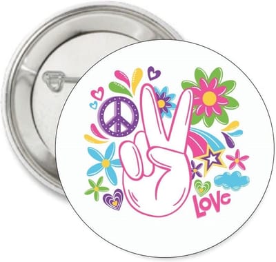 Vredes button Love Peace and Flowers - love - peace - vrede - button - liefde - symbool - festival