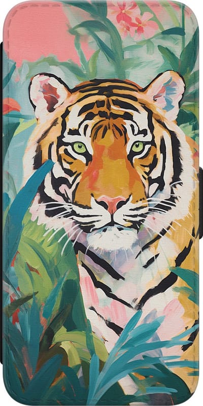 Leuke Telefoonhoesjes - Hoesje geschikt voor Samsung Galaxy S23 bookcase leer - Tijger in de jungle - Tijger in de jungle - Wallet Case met pasjeshouder - Print / Illustratie - Multi