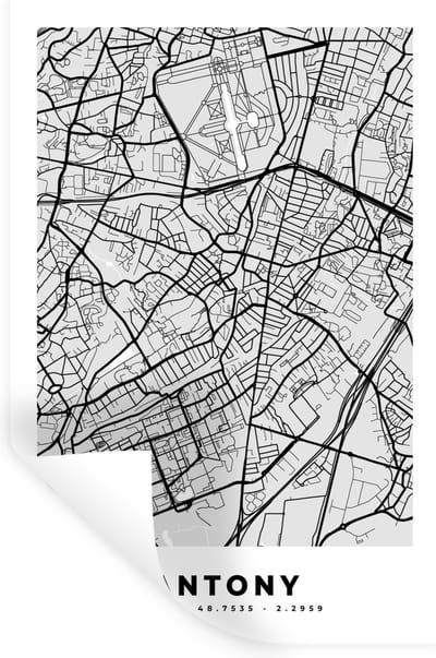Muurstickers - Sticker Folie - Plattegrond - Kaart - Stadskaart - Frankrijk - Antony - 20x30 cm - Plakfolie - Muurstickers Kinderkamer - Zelfklevend Behang - Zelfklevend behangpapier - Stickerfolie