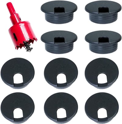 10 Pack Kabeldoorvoeren voor Bureau of Tafel - Zwart, Inclusief Boor voor Kabelbeheer en Bescherming - Ideaal voor Thuis en Kantoor, 35 mm