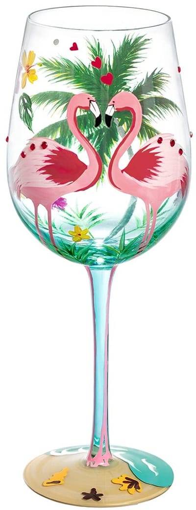 Dailygoods- Wijnglas 15oz Handgeschilderd - Milieuvriendelijk - Voedingskwaliteit Verf - Kerst/Verjaardagscadeau - Flamingo/Palmboom - Handgeblazen - Glazen