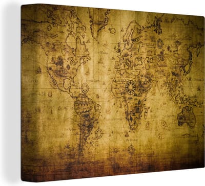 Canvas Schilderij Wereldkaart - Vintage - Atlas - Geschiedenis - Schilderijen op canvas - 80x60 - Muurdecoratie