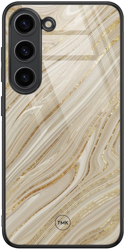 Hoesje geschikt voor Samsung Galaxy S23 - Golden marble - Goud - TPU luxe case (glossy toplaag) - Marmer - Hardcase backcover zwart