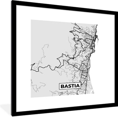 Fotolijst incl. Poster - Plattegrond – Kaart – Stadskaart – Frankrijk – Bastia - 40x40 cm - Posterlijst