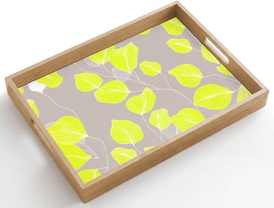 Dienblad hout 50x35 cm - Schootdienblad - Bladeren - Neon - Geel - Lijnen - Borrelplank rechthoek - Plateau dienbladen